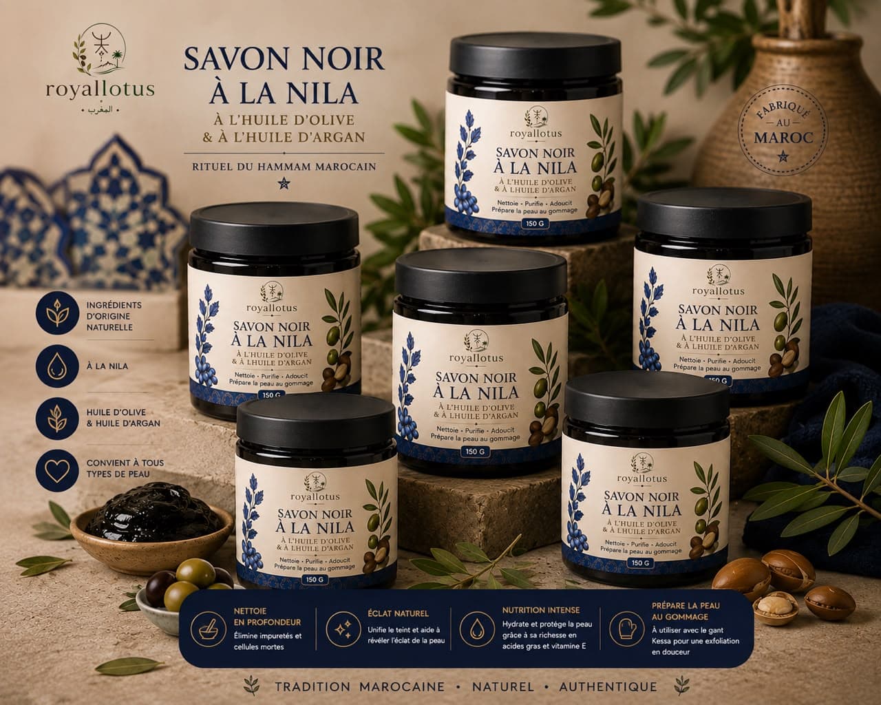 Savon noir à la nila RoyalLotus, rituel du hammam marocain